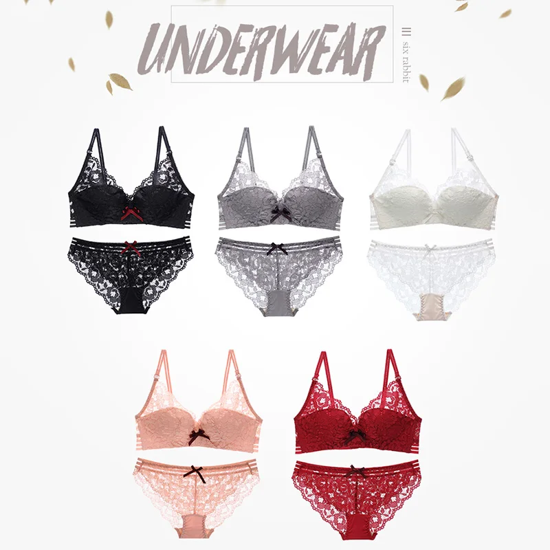 

New Top Women Sexy Underwear Set Push-up Bra And Panty Sets 3/4 Cup Brand Lace Lingerie Set Deep V Intimates Bralette Set