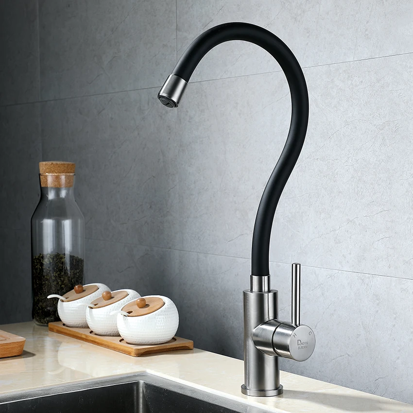 Universal tube sink tap black kitchen faucet SUS304 stainless steel Lead-free cold and hot single hole faucets