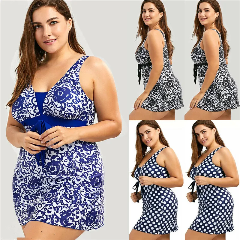 

Women Floral Print Swimwear Tankini Plus Size Swimdress Beachwear Swimsuit CA