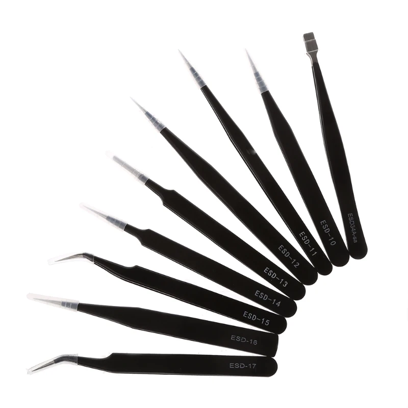 

9Pcs/Set Precision Tweezers Kit Stainless Steel Anti-Static Set For Electronics Jewelry-Making W329