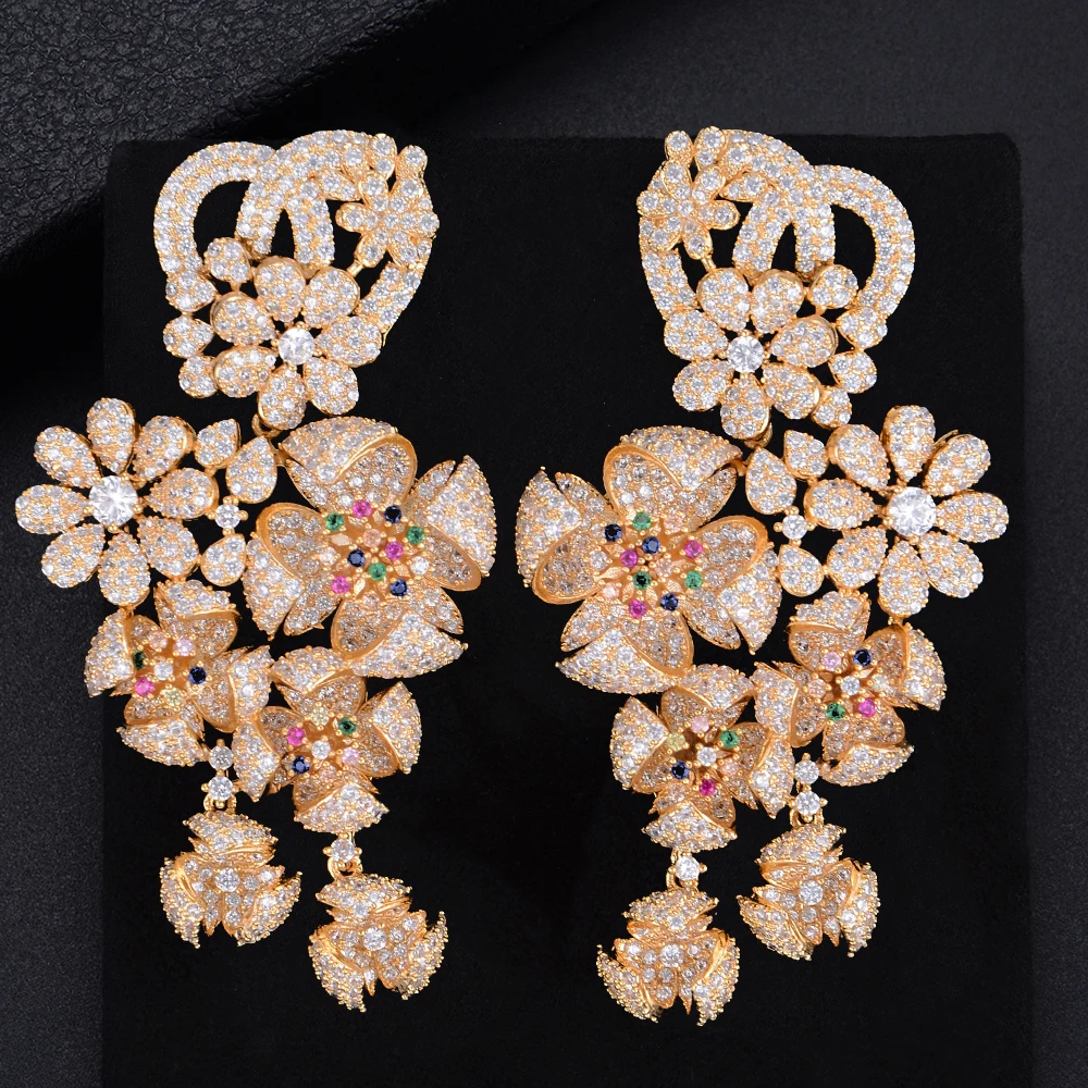 

GODK 73mm Luxury Windmill Flower Blossom Cluster Cubic Zirconia Long Drop Earring For Women Wedding Party Bridal Fringed Jewelry