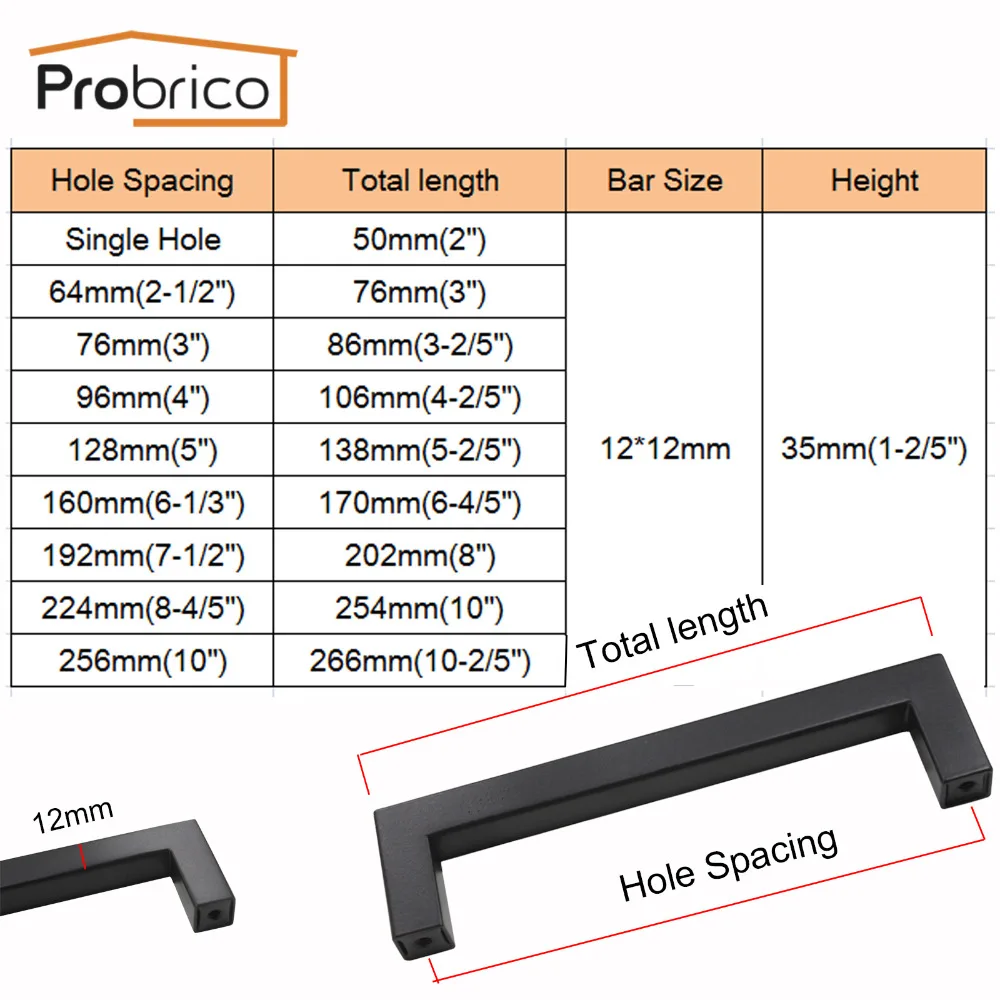 Probrico 15 шт. черный цвет, для шкафов ручка 12 мм* 12 мм квадратный бар из нержавеющей стали Ручка для кухонной двери мебель выдвижной ящик PDDJS12HBK