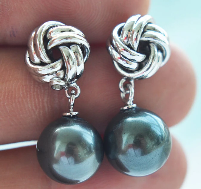 

Hot sell Noble- hot sell new - 1431 round black south sea shell pearl dangle earring