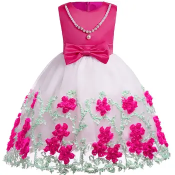 

Cotton lining Baby Girls Dress For Girls Wedding Party Dresses Kids Princess summer Dress Children Girls Clothing With necklace