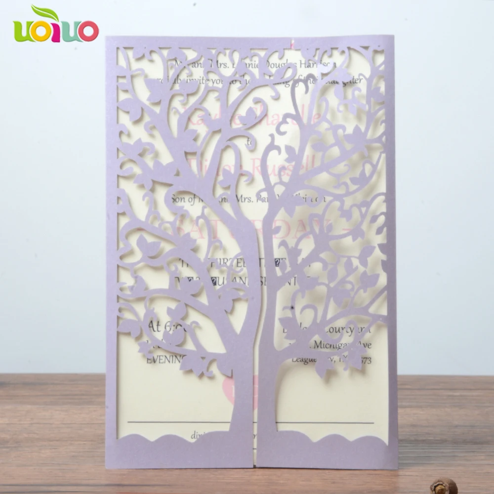 

free shipping 50set inc252 Luxury Laser Cut Wedding Invitations Cards Envelope Vintage Greeting Card Kits Event tree card