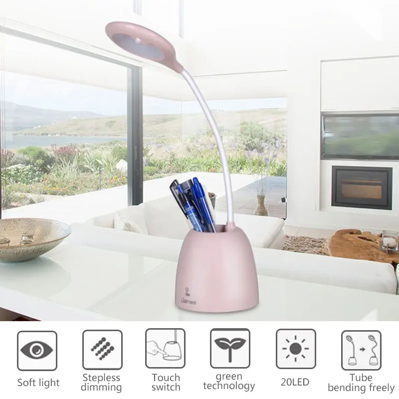 

6-8 Hours Pink Eye Protection Table Lamp Children Led Creative Lights Pen Holder Comfortable Llumination Charging