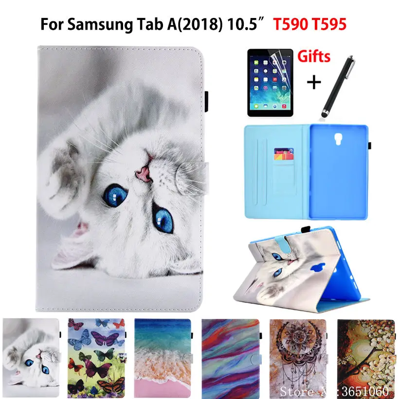 SM-T595 чехол для планшета для samsung Galaxy Tab A A2 10," T590 T595 T597 SM-T590, умный чехол, чехол с мультяшным котом+ пленка+ ручка