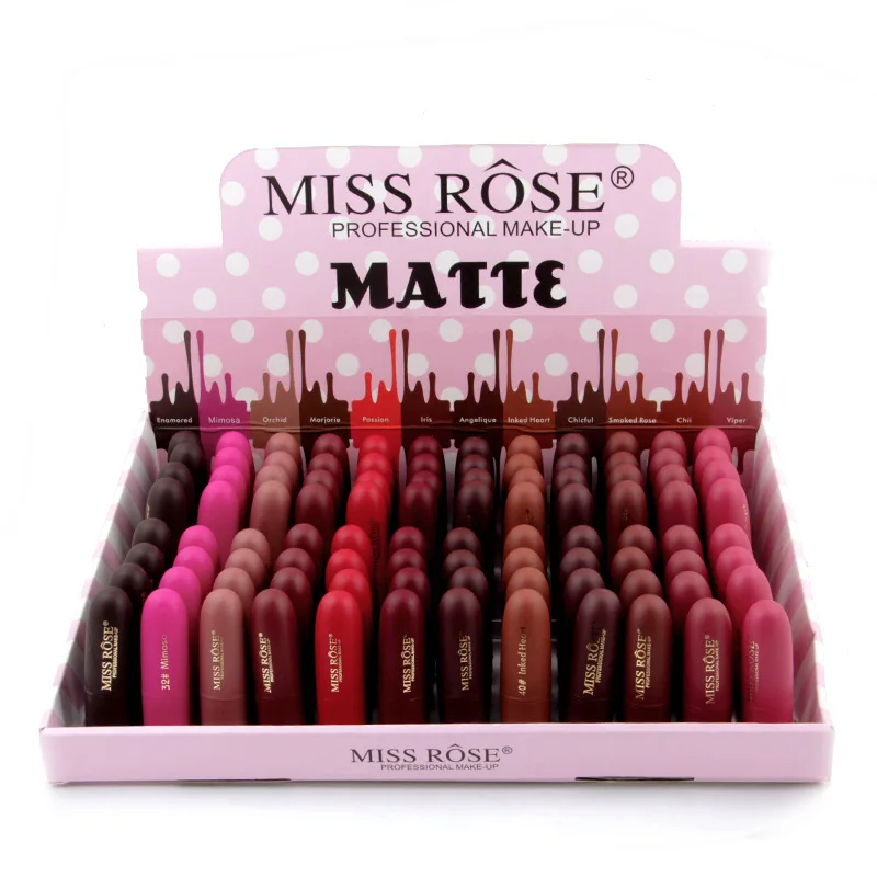 48PCS/LOT Miss Rose Natural Lipstick Waterproof Makeup Lip Matte Lip Stick Cosmetics Sexy Red Lip Tint Nude Lipstick Matte Batom