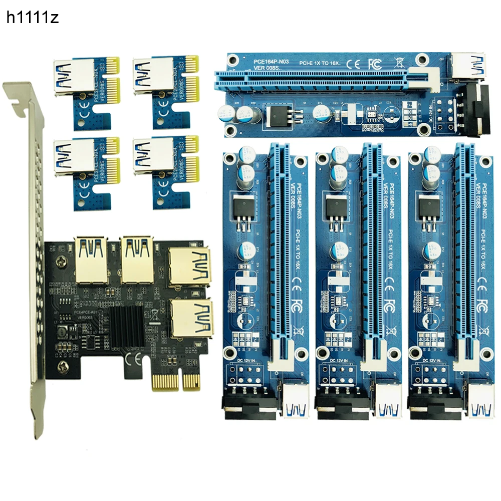 Riser PCIe 1 к 4 PCI Express 16X Слоты E Райзер 1X 16x адаптер USB 3 0 Molex 4pin для майнинга BTC Antminer