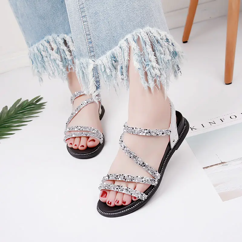 

Flat bottom sandals female summer 2019 new soft bottom women's shoes wild