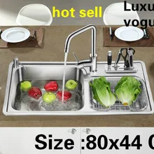 Бытовой двойной кухонный паз раковина сделать блюда 304 из нержавеющей стали vogue Горячая 80x44 см