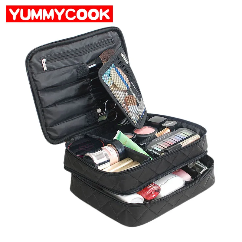 

Double Layer Beauty Makeup Bag Female Cosmetic Case Zipper Bag Travel Toiletry Organizer Wholesale Accessories Supplies Stuff
