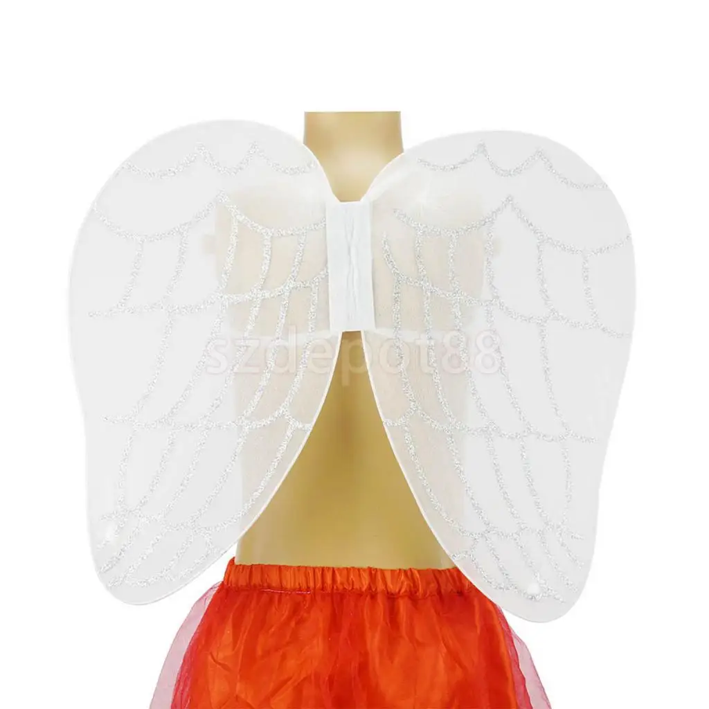 Girls Kids White Angel Wing Costume Fairy Wing Hen Night Party Fancy