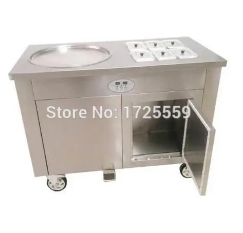 US $1.125.00 45cm single pan fried ice cream rolled machine thailand Flat fry Fried Ice Cream roll Machine With 6 Cooling Storage Barrel