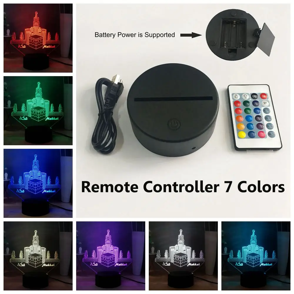 Креативный светодиодный ночник Makkah RGB USB переключатель разноцветный 3D иллюзия Лампа детский прикроватный ночник настольная лампа подарок на день рождения - Испускаемый цвет: Remote One 7 Color