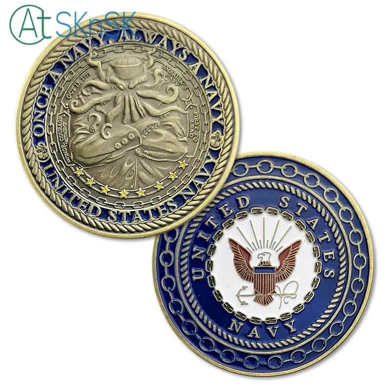 

New 1/3/5/10pcs/lot United States Navy Challenge Coin Octopus Coins Collectibles Once A Navy Always A Navy commemorative Coins