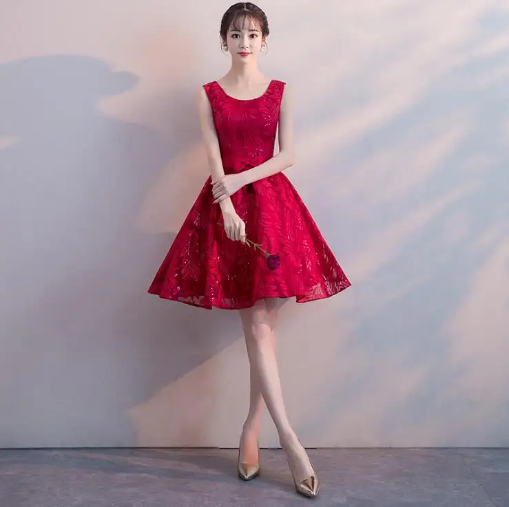 

FOLOBE Women's Elegant O Neck Short Slim Swing A Line Dress Cocktail Party Floral Lace Formal Dresses Vestidos 2019
