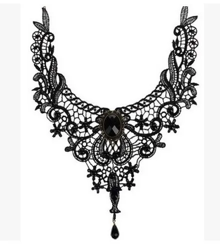 Черное винтажное кружевное ожерелье-чокер с подвеской, очаровательное Элегантное свадебное ожерелье с лентой, короткая цепочка, Висячие ювелирные изделия