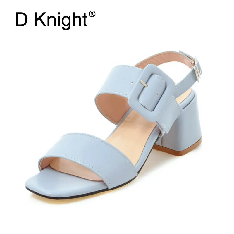 

Women Sandals Plus Size 34-43 New Fashion Square High Heel Office Lady Pumps Woman Shoes Summer Student Casual Sandal Blue Pink