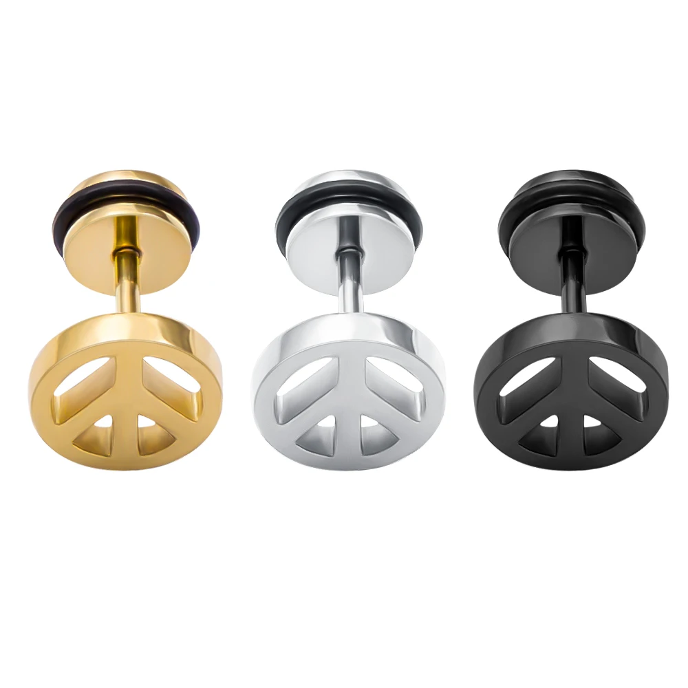 

New Earring Stud for Men Unisex Stainless Steel Peace Symbol Ear Piercing Brinco Earring Punk Ear Stud Screw for Women