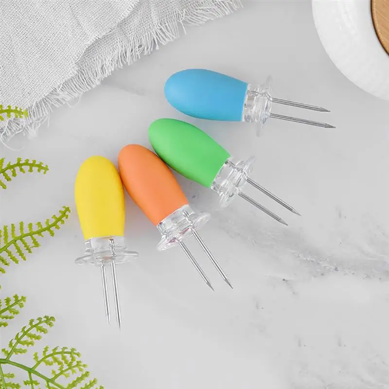 8PCS Heat-Resistant Corn Forks Corn On The Cob Holders Stainless Steel BBQ Prongs Skewers Forks Picnic Barbecue Kitchen Tool