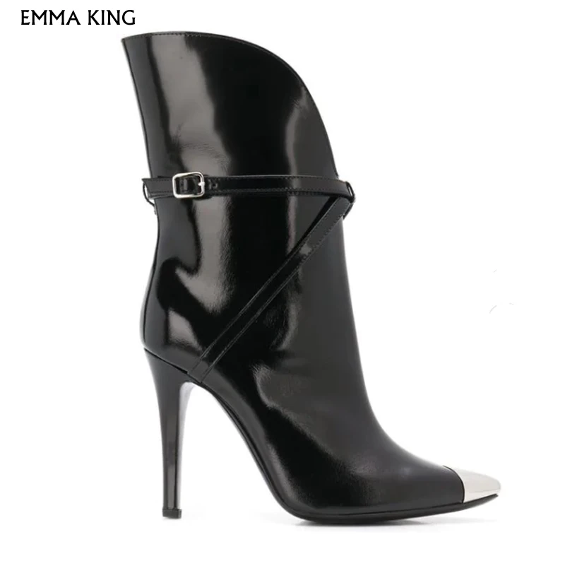 

Spring/Autumn New Metal Toe Ankle Boots Women High Heel PU Booties Trendy BuckleBotas Mujer 2019 Party Shoes Woman Heels Ladies