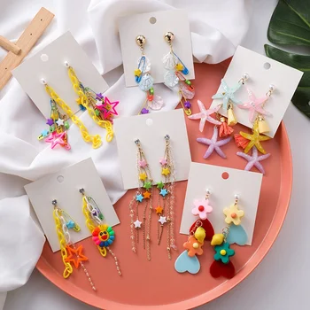 

MENGJIQIAO 2019 New Exaggerated Colorful Flower Starfish Long Tassel Drop Earrings For Women Fashion Jewlery Boucle d'oreille