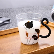 Кот мультфильм стекло, творческий мультфильм со стеклянной чашкой, высокое боросиликатное Термостойкое сок молоко чашка