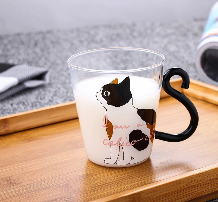 

Cat cartoon glass, creative cartoon with a glass cup, high borosilicate heat resistant juice milk cup