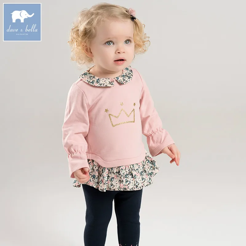 

DB7390 dave bella spring baby girls clothing sets kids pink print suit children toddler outfits high quality clothes