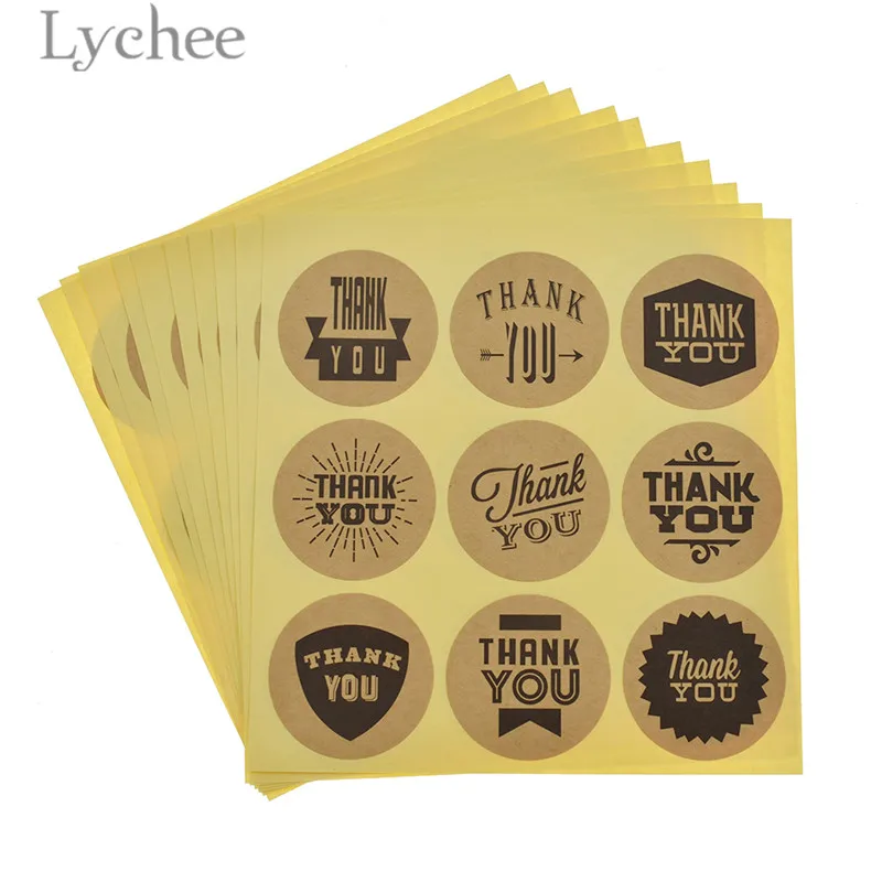lychee 90pcs vintage thank you print labels stickers round
