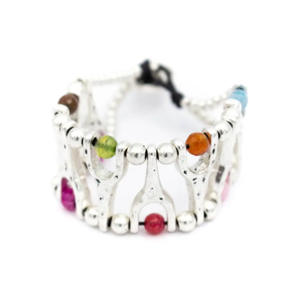 

Double row Antique Silver girl bracelet with Irregular resin beads REF42276