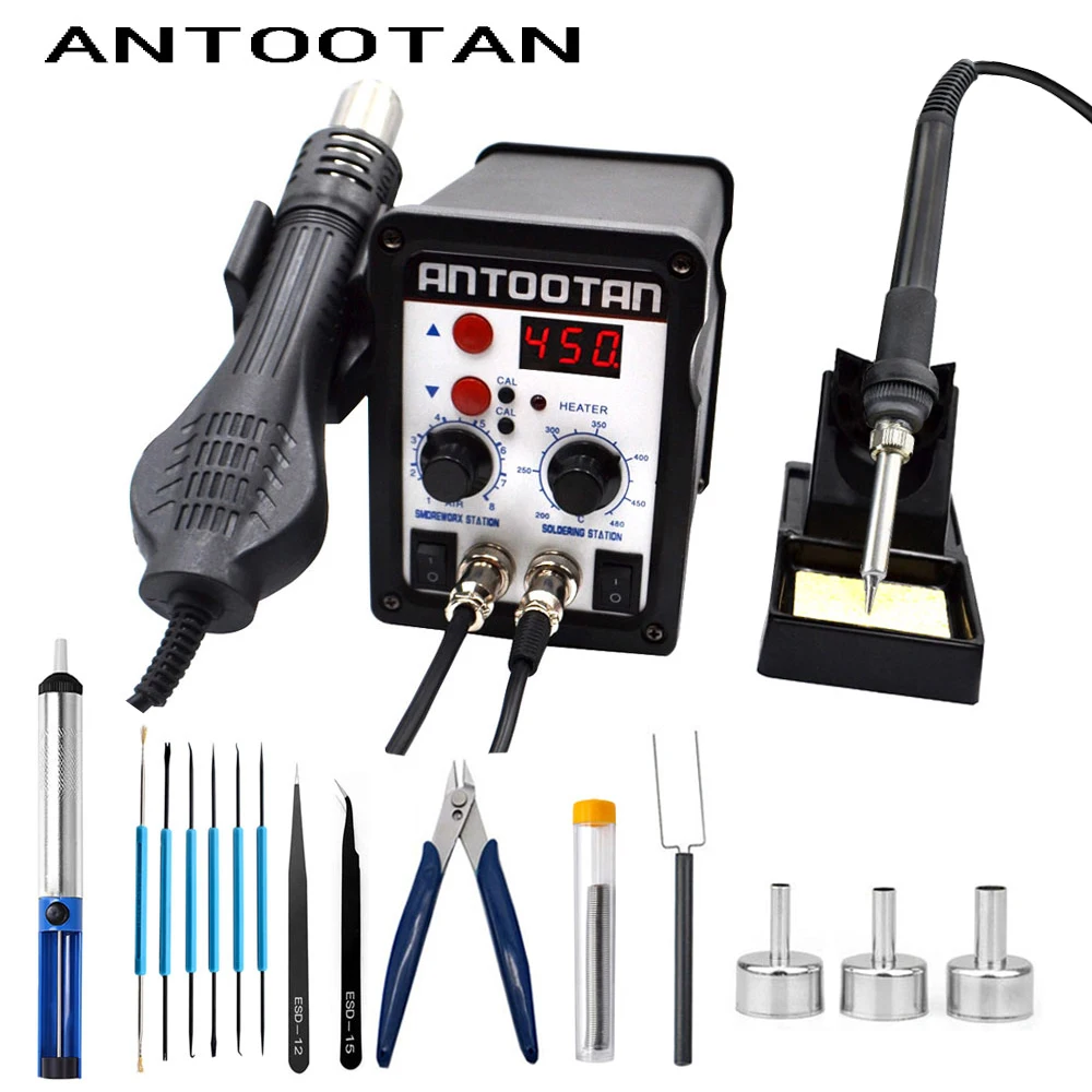 

700W 220V EU Plug Rework Soldering Station Temperature Regulator Iron Hot Air Dismantle Welding Tool Combination
