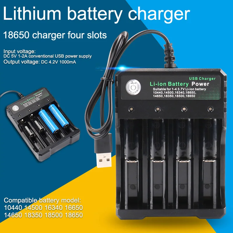 

1 Pcs Battery Charger 4 Slot Rechargeable LED Light Independent USB Charging Stand Drop Shipping