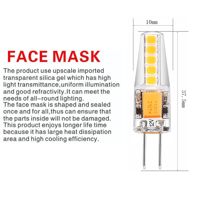 2w g4 12v led bulb size