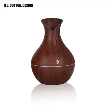 

USB Air Humidifier Vase 130ML Wood Grain Aroma Diffuser Essential Oil Diffuser Ultrasonic Humidifier Shape Mist Maker LED light