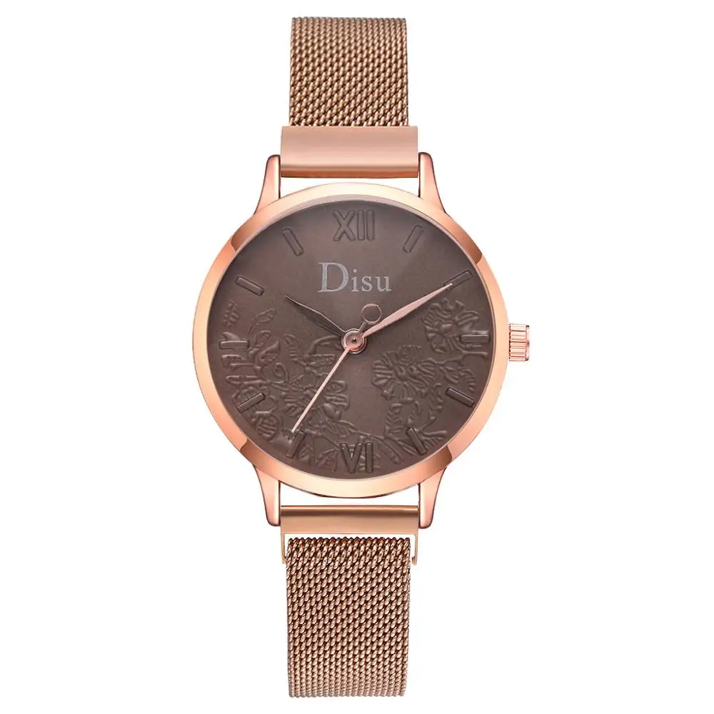 

New Retro Women Magnet Watch Flower Printed dial Watch Luxury Rose Gold Crystal Ladies Quartz Wristwatches Fashion Female Clock