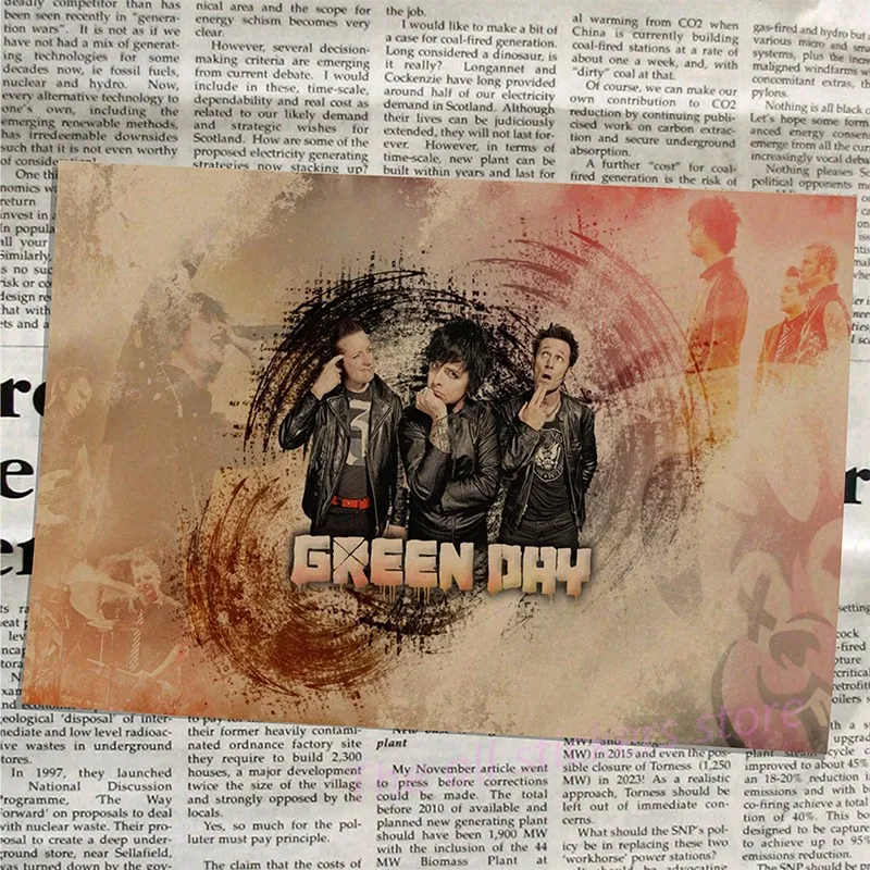 Vintage poster.  green day rock band music Guitar Matte Kraft Paper Antique Poster Wall Sticker Home Decora/6019 