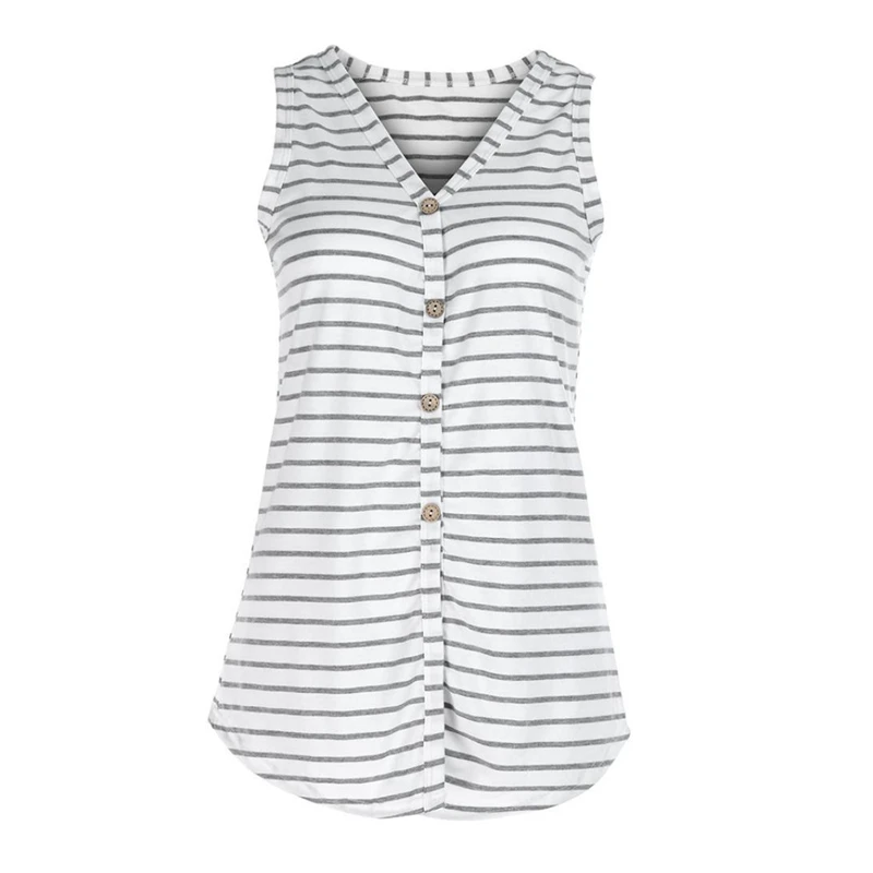Casual Top Women Sexy V Neck Striped Loose Vest Blouse Button Lace Up Long Tank Top Croptop Pullover Women Tops Plus Size S-3XL (16)