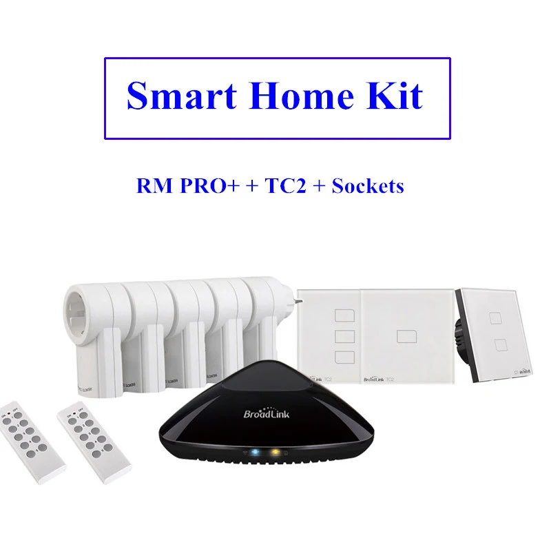 

BroadLink Kit Smart Home RM Pro+ Universal Remote IR RF Controller 433mhz Outlet Light Switch Plug Socket Touch Panel Switch