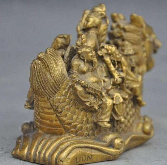 SUIRONG-323+++ " Китайский Латунь Ездить Лодок-Драконов 8 Бессмертный бог Восемь Бессмертных Искусства Лаки Статуя