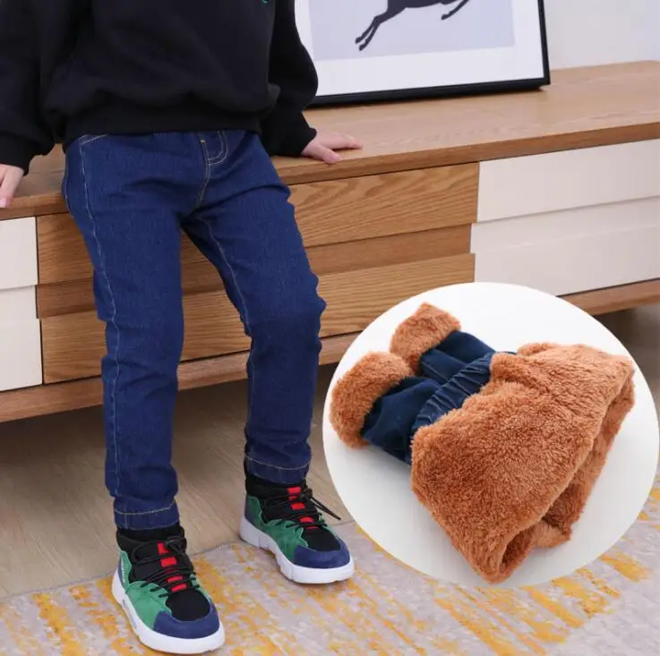 

New Brand Winter Boys Jeans Thicken Boys Jeans Warm Kids Trousers Elastic Waist Demin Pants For Children Causal Baby Boys Jeans