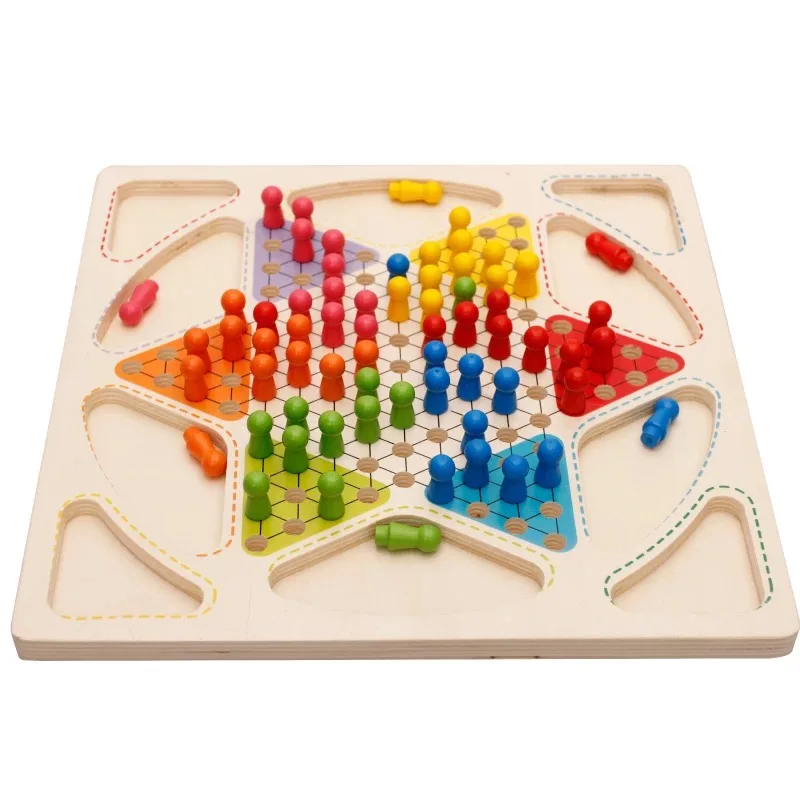 

Wooden Colorful Traditional Hexagon Chinese Checkers Western Publishing Smooth Chess Family Game Parents with Kids