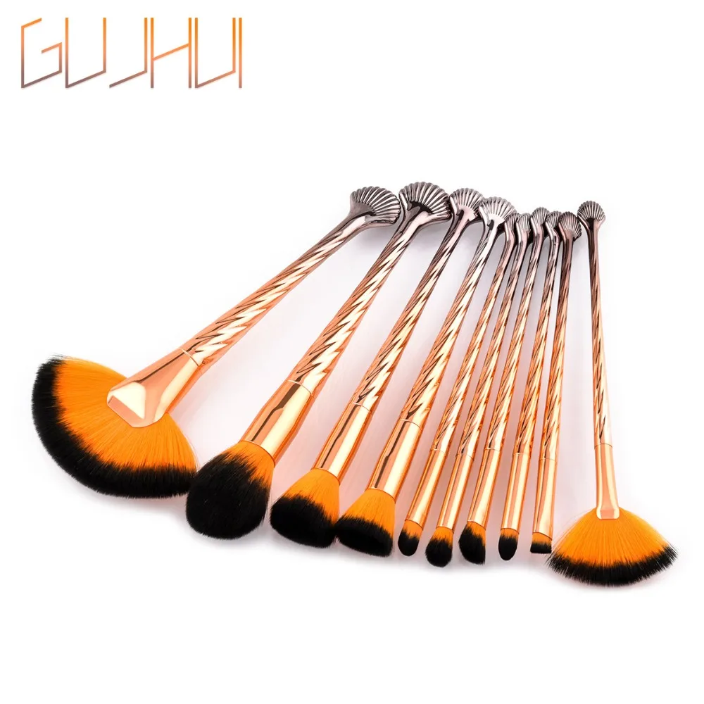 2018 New 10PCS Gold Blush Brush Professional Contour Brush Cosmetics