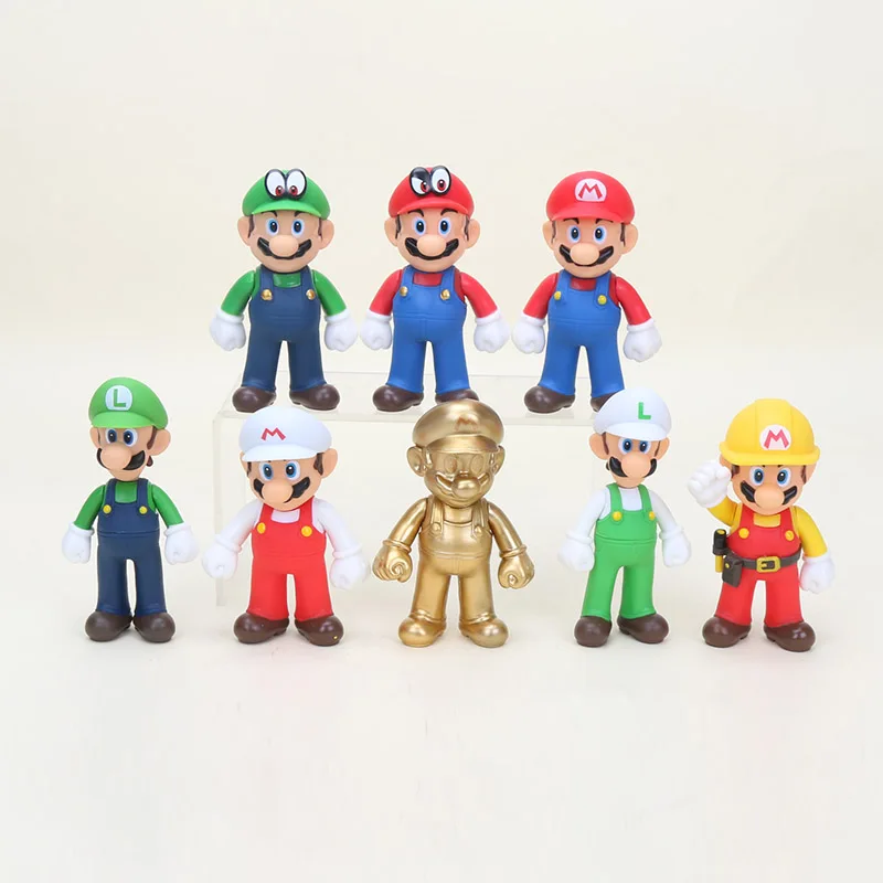 

11cm Super Mario Figures Toys Super Mario Bros Luigi Green White hat Gold Mario Maker Odyssey Figure PVC Toy Dolls