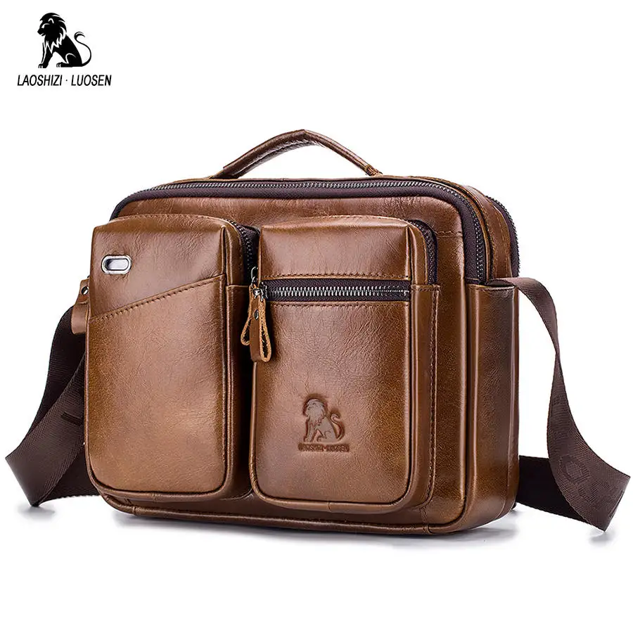 LAOSHIZI LUOSEN حقيبة ساعي حقيبة الكتف للرجال جلد طبيعي الأعمال الذكور Crossbody أكياس للرجال الصليب الجسم حقيبة حقائب جديد