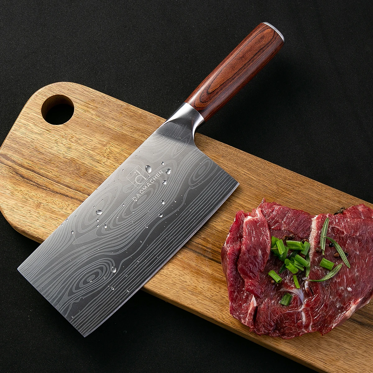 DAOMACHEN шеф-поварские ножи Профессиональный кухонный нож 7 дюймов 7CR17 имитация нержавеющей стали дамасский шлифовальный лазерный нож Santoku