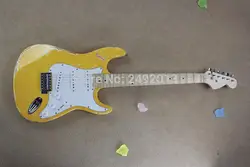 Высокое качество F Stratocaster с синхронизированы тремоло имитация старый желтый Подпись Электрогитары @ 2