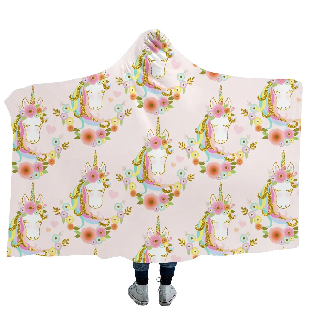 Мультфильм розовый милый Единорог носимых одеяло с капюшоном флис теплые зимние мягкие для взрослых и детей большой пледы Одеяло Женщин - Цвет: 9