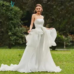 DressV длинные Свадебные платья без рукавов линии без бретелек суд поезд оборками из органзы атласная церковь сад пользовательские Свадебные